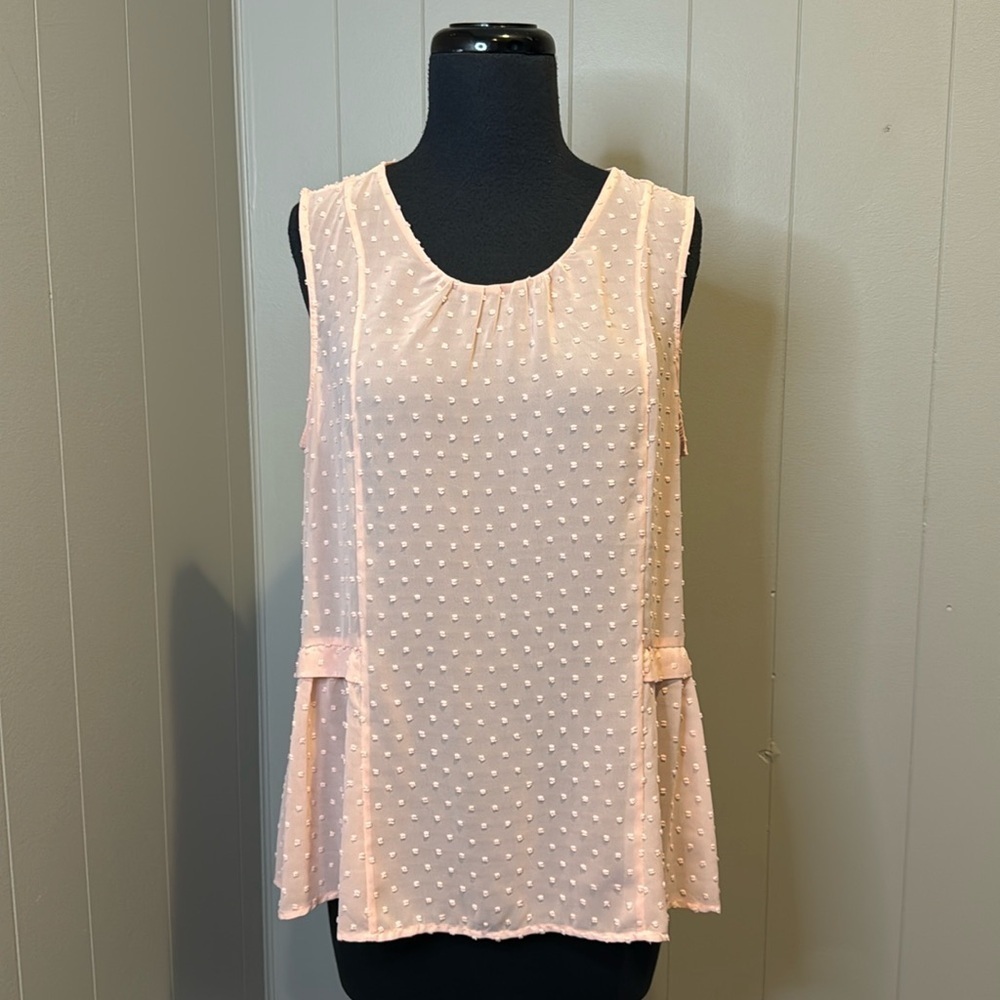 J Crew Women’s 8 Tank Sleeveless Sheer Pleated Back Slit and Button Chenille Dot